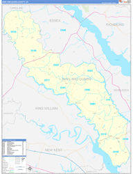 King and QueenCounty, VA Wall Map Zip Code Basic Style 2024